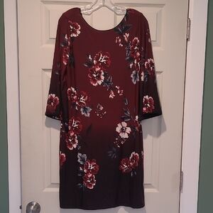 Carmen Marc Valvo Women’s Burgundy Floral Long Sleeve Dress (size M)